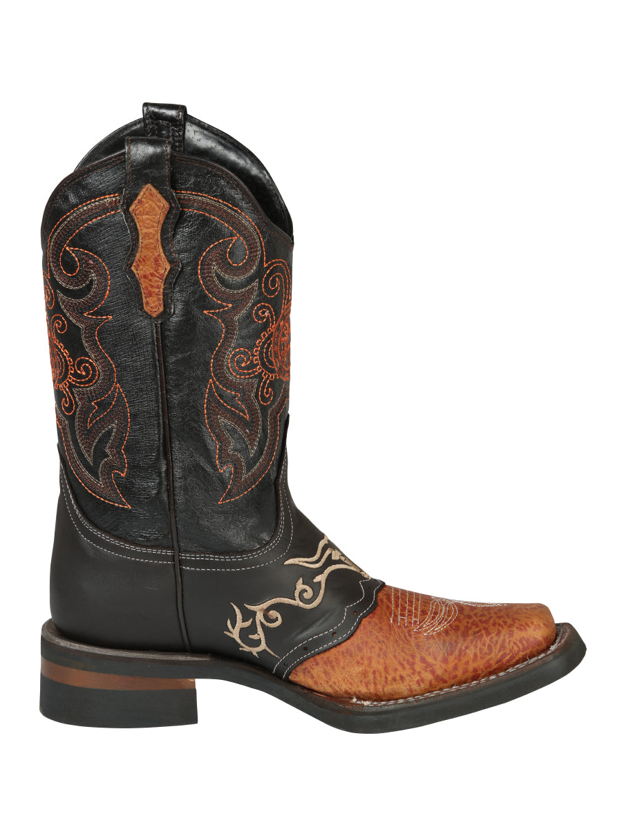 Men's Genuine Leather Embroidered Saddle Western Cowboy Boots 'El General' 40667
