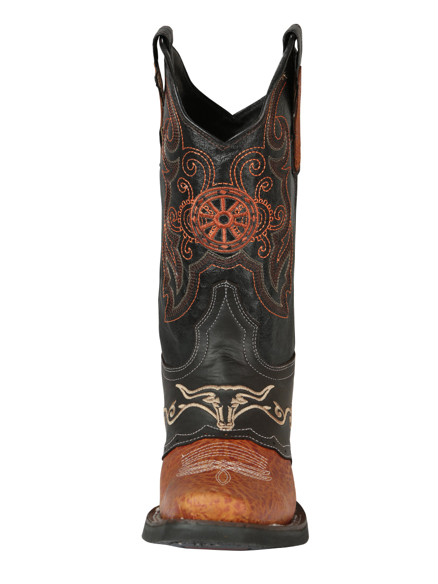 Men's Genuine Leather Embroidered Saddle Western Cowboy Boots 'El General' 40667