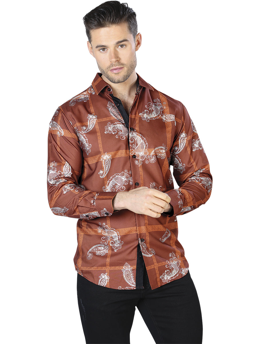 Men's Brick/Silver Printed Long Sleeve Western Shirt 'El Señor de los Cielos' 44025
