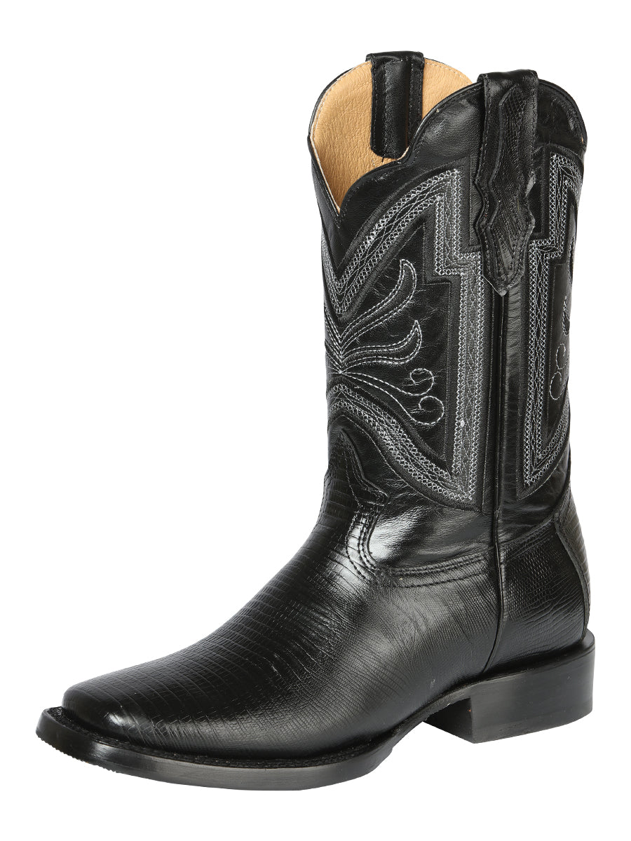 Men's Imint. Lizard Printed Western Cowboy Boots 'El General' Black 44666