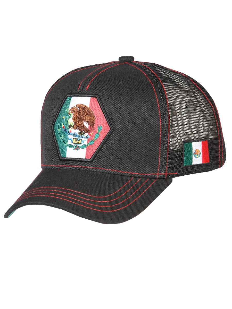 Mexican Black/Red Mexico Shield Embroidered Polyester Cap 'El General' 44818