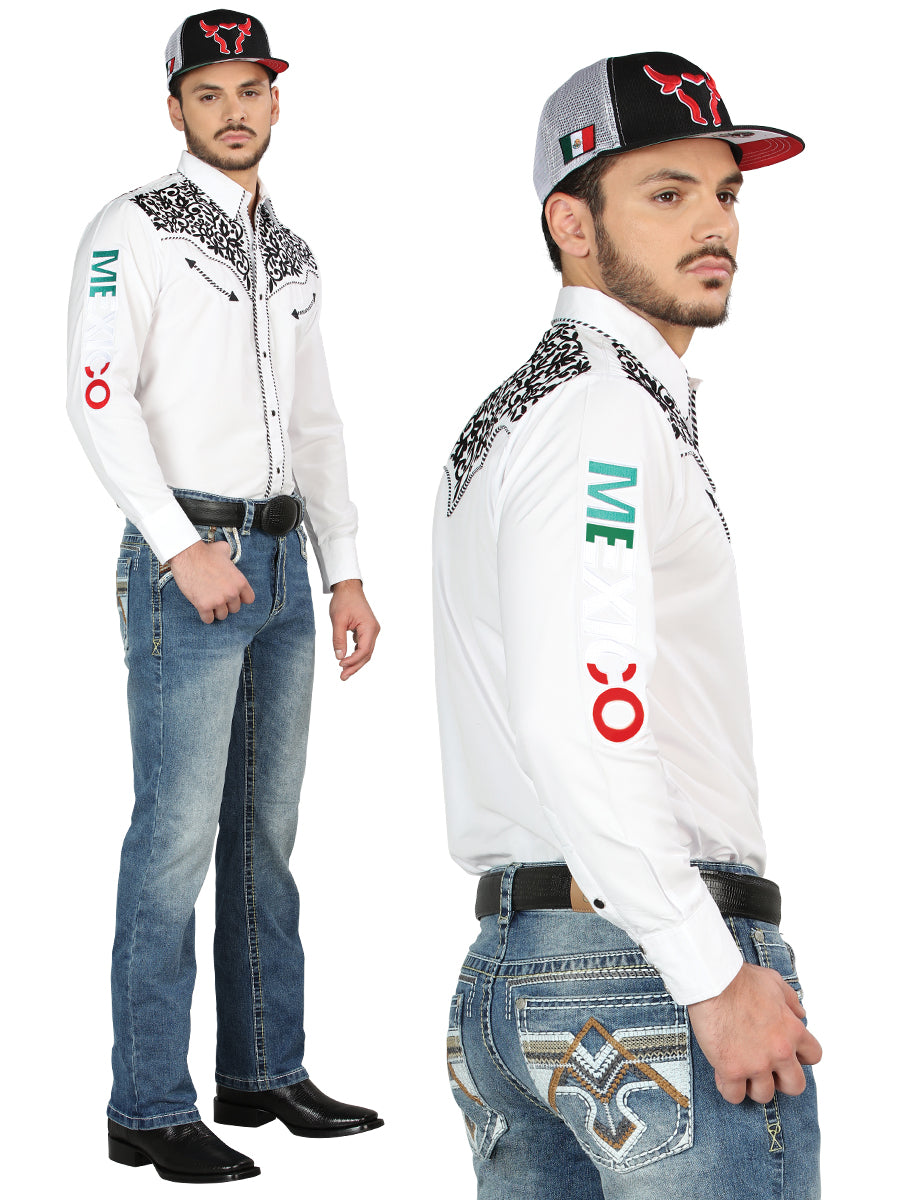 Men's Premium Embroidered Bootcut Denim Jeans 'Centenario' Medium Blue 44965