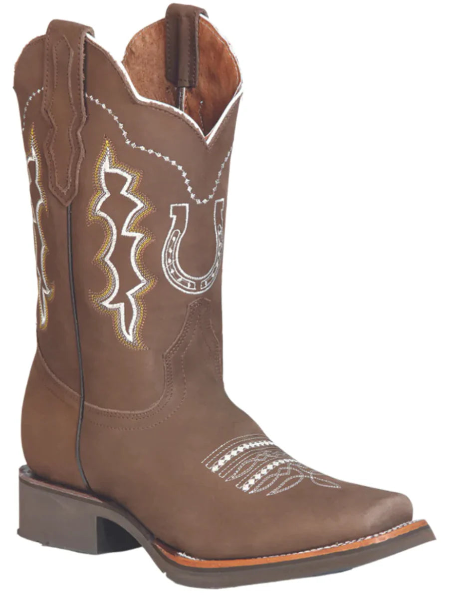 Botas vaqueras de rodeo con diseño bordado de piel nobuk para hombre 'El General' 51116