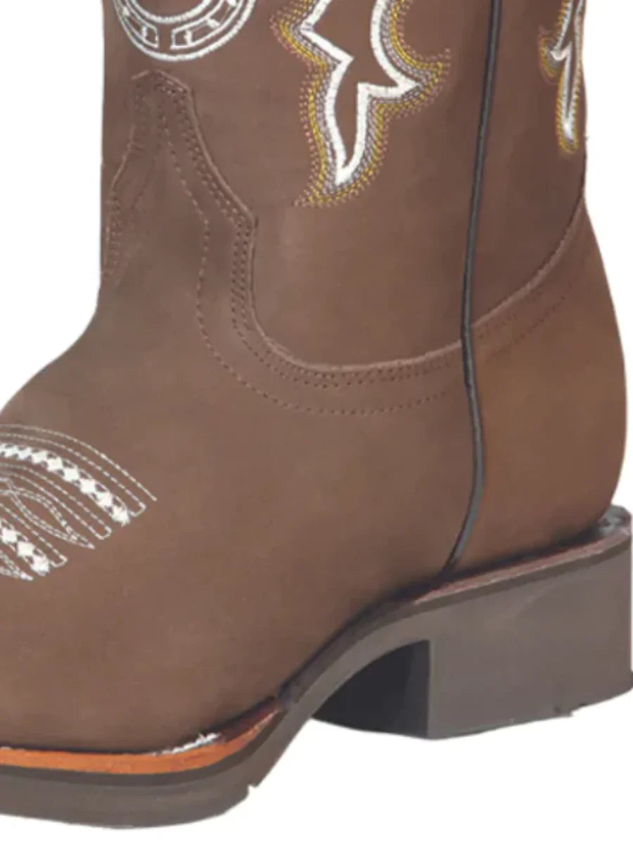 Botas vaqueras de rodeo con diseño bordado de piel nobuk para hombre 'El General' 51116
