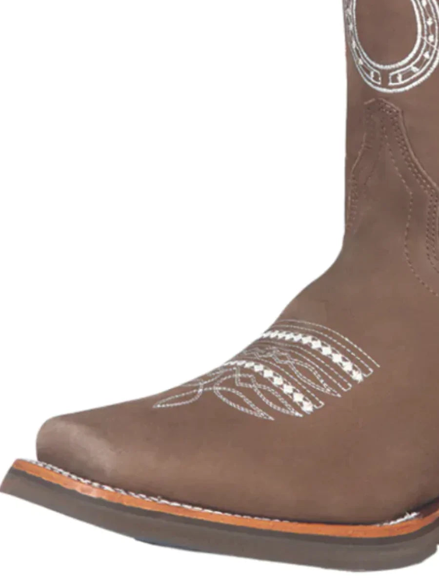 Botas vaqueras de rodeo con diseño bordado de piel nobuk para hombre 'El General' 51116