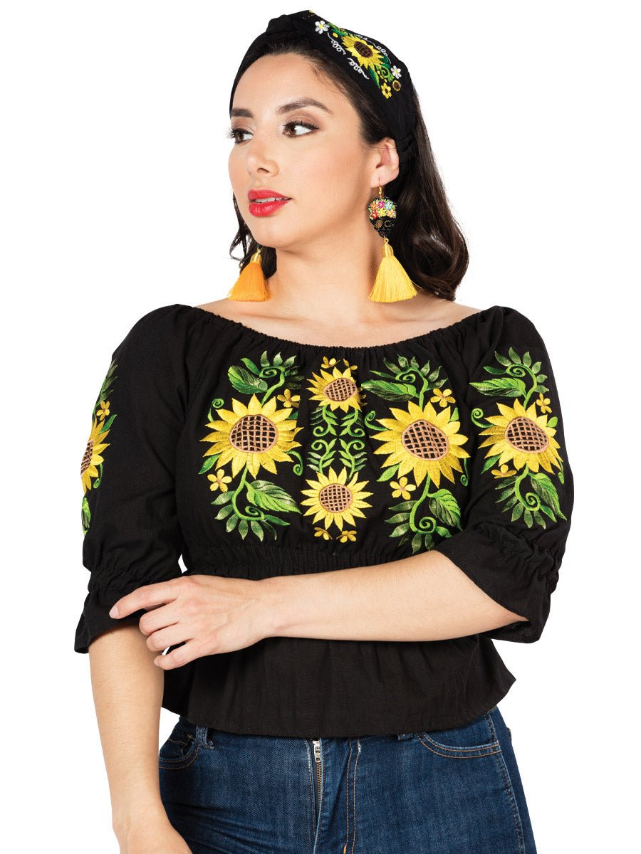 Artisanal Embroidered Blouse 100% Cotton Black 603047 - BELLEZA'S - Artisanal Embroidered Blouse 100% Cotton Black 603047 - DAMA - 60304701
