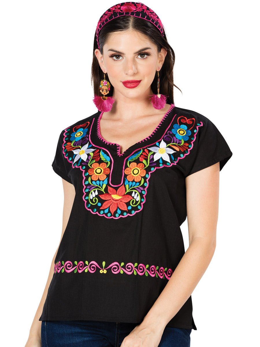 Artisanal Embroidered Blouse 100% Cotton Black 603058 - BELLEZA'S - Artisanal Embroidered Blouse 100% Cotton Black 603058 - DAMA - 60305801