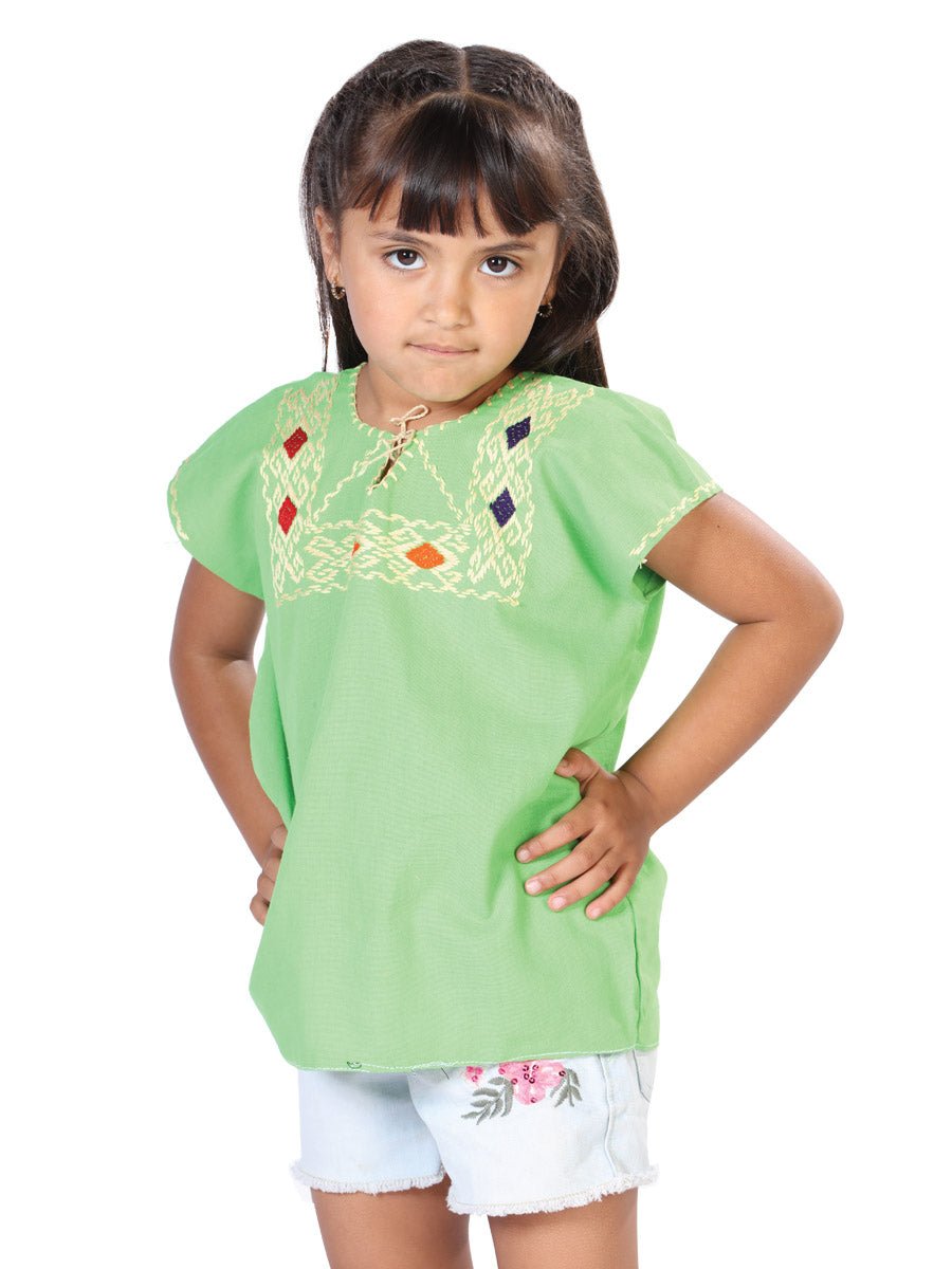 Artisanal Embroidered Blouse 100% Cotton Green 603595 - BELLEZA'S - Artisanal Embroidered Blouse 100% Cotton Green 603595 - NIÑA - 60359501