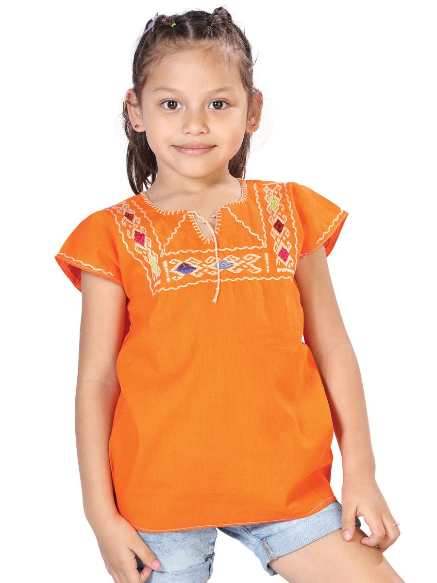 Artisanal Embroidered Blouse 100% Cotton Orange 603597 - BELLEZA'S - Artisanal Embroidered Blouse 100% Cotton Orange 603597 - NIÑA - 60359701