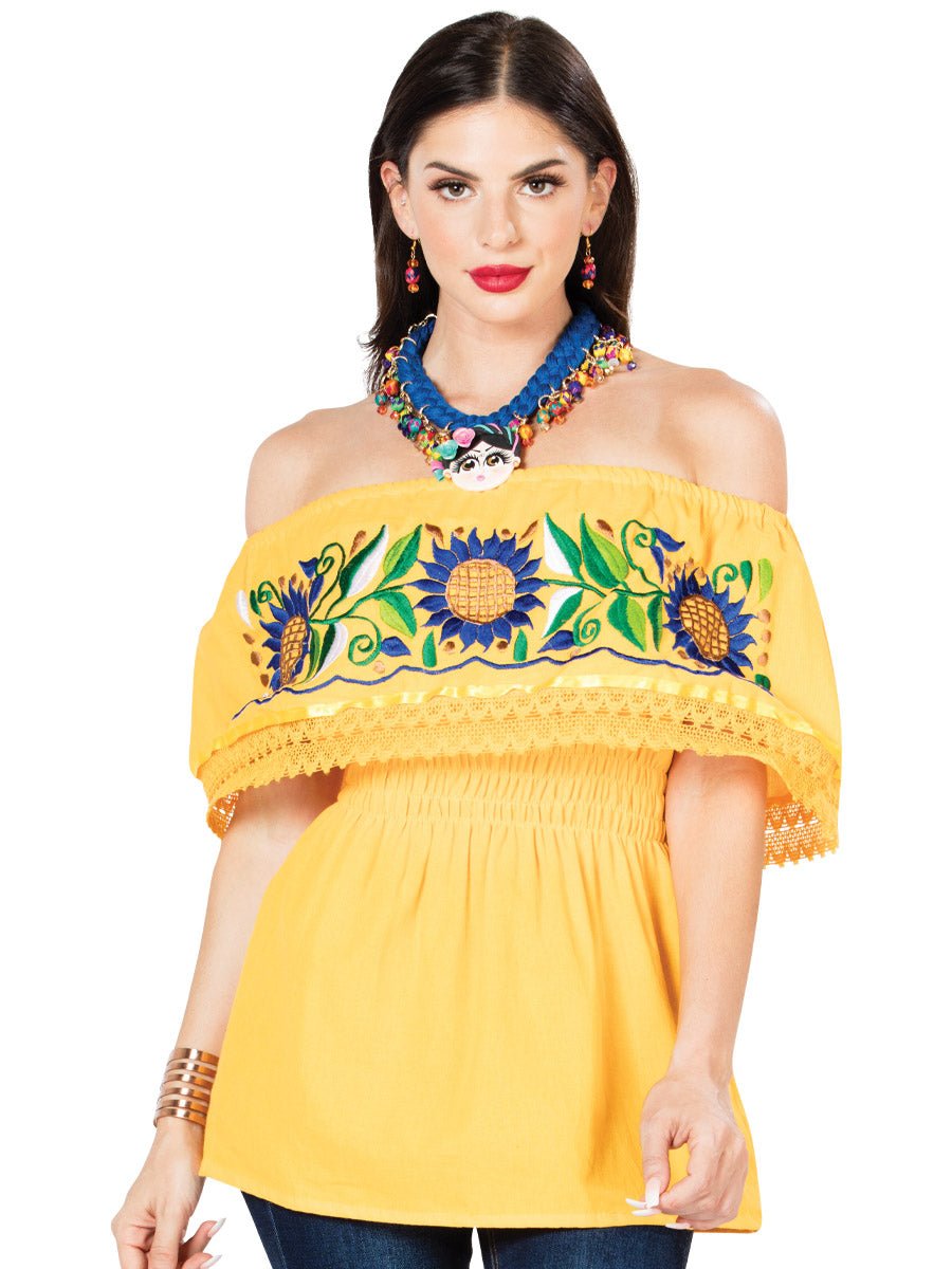 Artisanal Embroidered Blouse 100% Cotton Yellow 603063 - BELLEZA'S - Artisanal Embroidered Blouse 100% Cotton Yellow 603063 - DAMA - 60306301