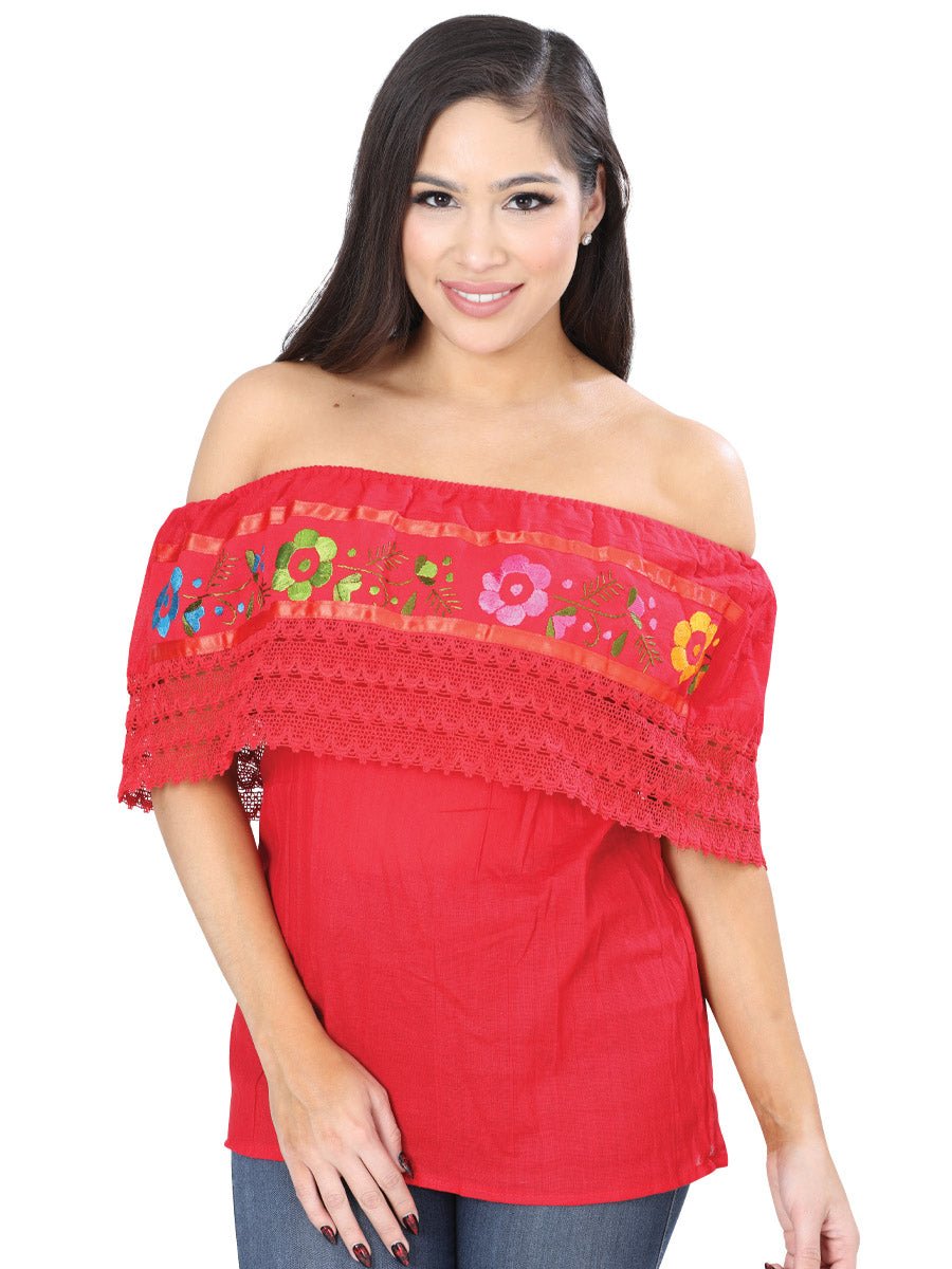 Artisanal Embroidered Blouse 50% Cotton, %50 Polyester Red 601704 - BELLEZA'S - Artisanal Embroidered Blouse 50% Cotton, %50 Polyester Red 601704 - DAMA - 60170401