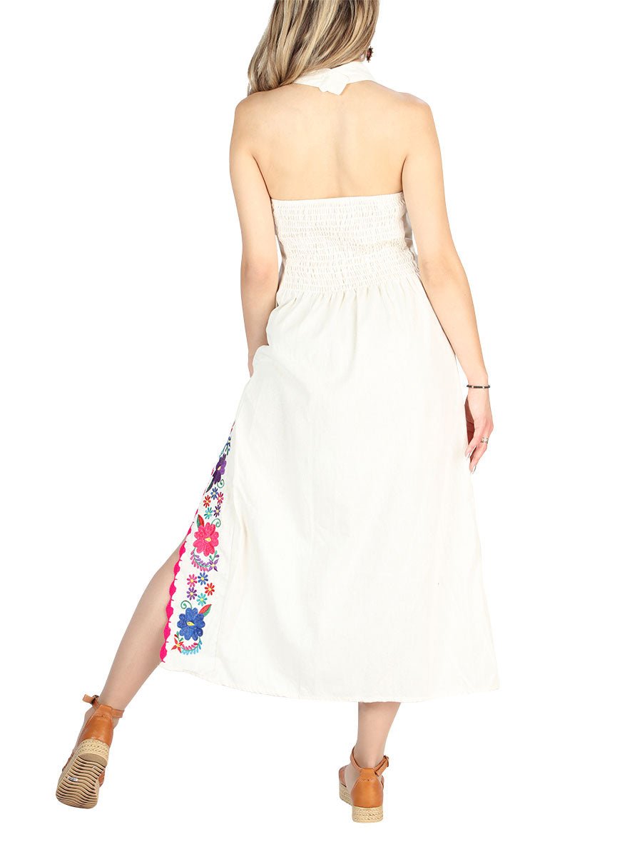 Artisanal Embroidered Dress 100% Cotton Beige 604055 - BELLEZA'S - Artisanal Embroidered Dress 100% Cotton Beige 604055 - DAMA - 60405501
