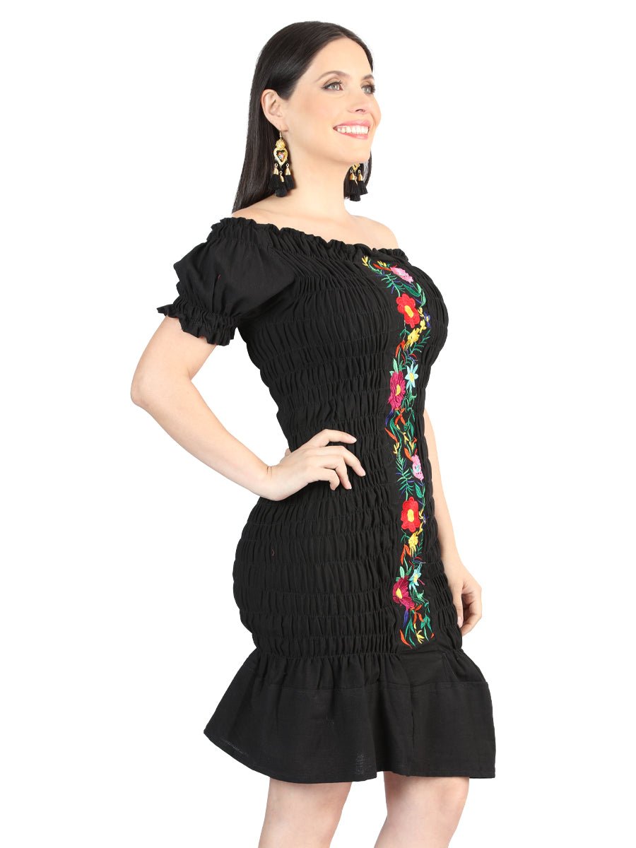 Artisanal Embroidered Dress 100% Cotton Black 604007 - BELLEZA'S - Artisanal Embroidered Dress 100% Cotton Black 604007 - DAMA - 60400701