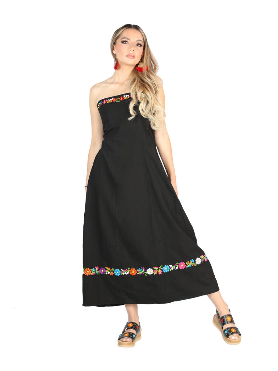 Artisanal Embroidered Dress 100% Cotton Black 604053 - BELLEZA'S - Artisanal Embroidered Dress 100% Cotton Black 604053 - DAMA - 60405301