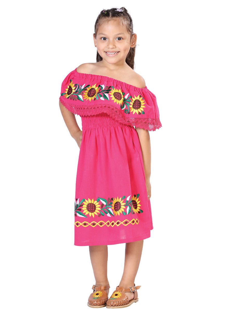 Artisanal Embroidered Dress 100% Cotton Fuchsia 603084 - BELLEZA'S - Artisanal Embroidered Dress 100% Cotton Fuchsia 603084 - NIÑA - 60308401