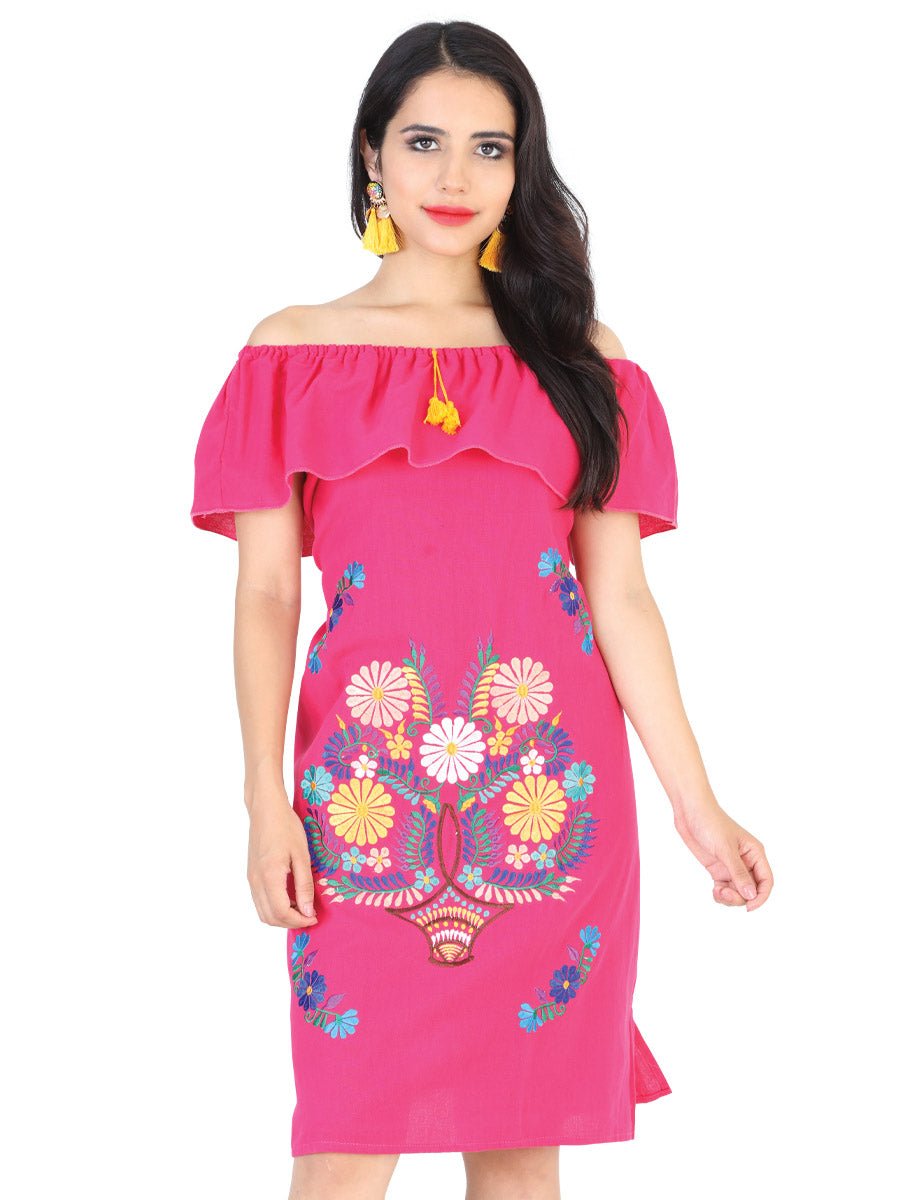 Artisanal Embroidered Dress 50% Cotton, 50% Polyester Fuchsia 601961 - BELLEZA'S - Artisanal Embroidered Dress 50% Cotton, 50% Polyester Fuchsia 601961 - DAMA - 60196101
