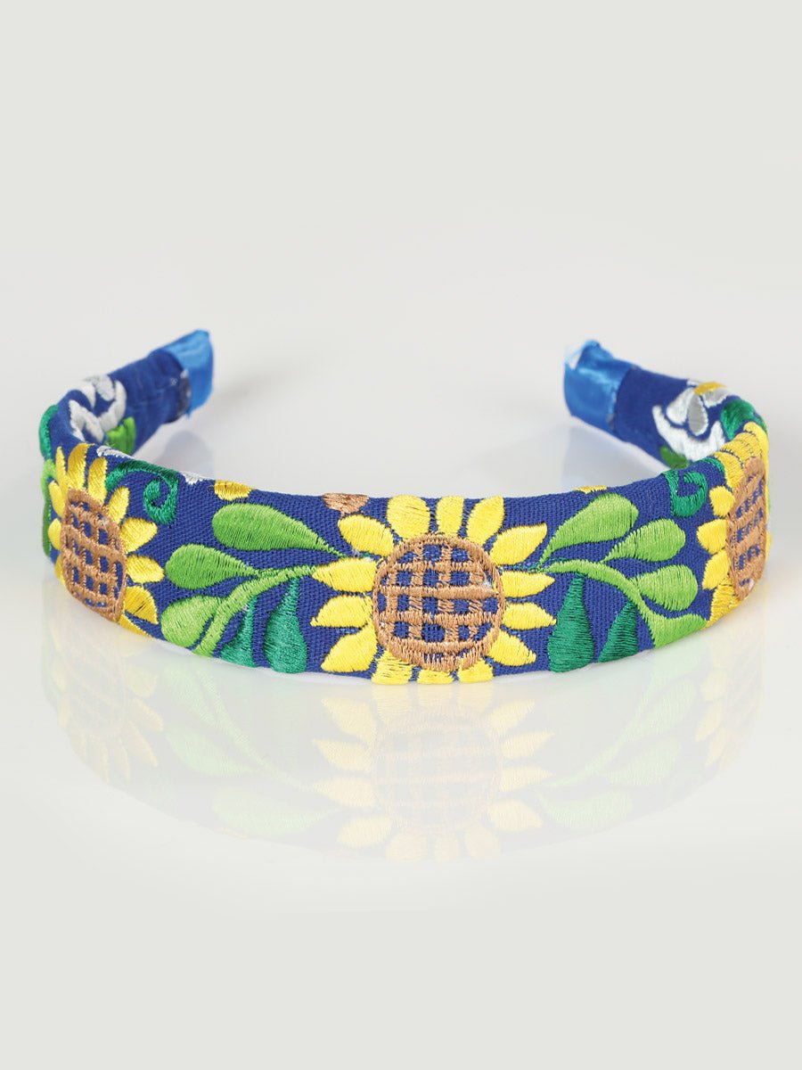 Artisanal Embroidered Headband 100% Cotton Royal Blue 603103 - BELLEZA'S - Artisanal Embroidered Headband 100% Cotton Royal Blue 603103 - DAMA - 60310301
