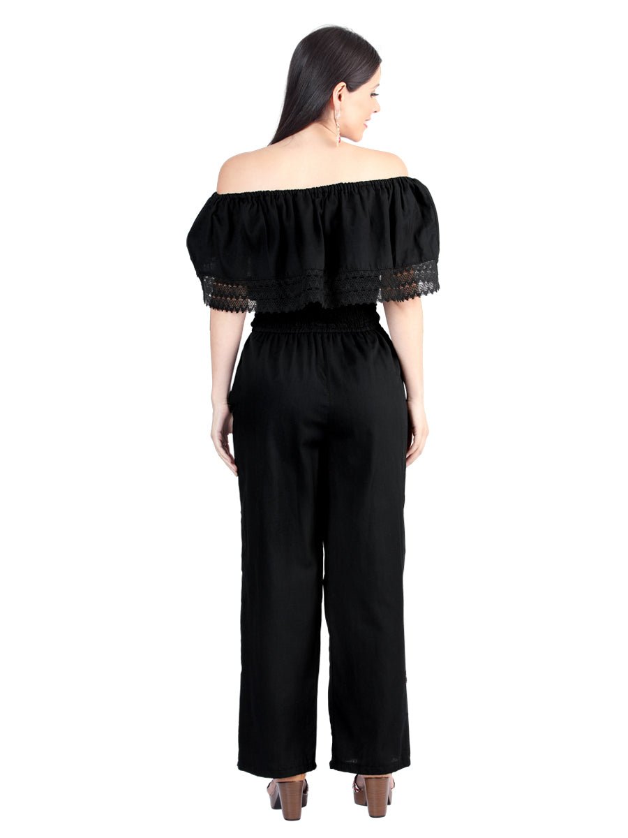Artisanal Embroidered Jumpsuit 100% Cotton Black 603965 - BELLEZA'S - Artisanal Embroidered Jumpsuit 100% Cotton Black 603965 - DAMA - 60396501