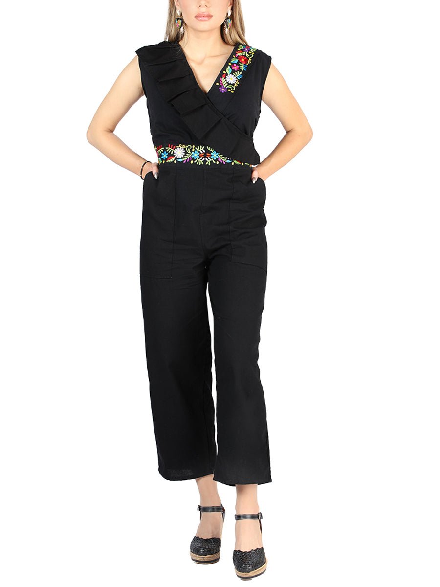 Artisanal Embroidered Jumpsuit 100% Cotton Black 604047 - BELLEZA'S - Artisanal Embroidered Jumpsuit 100% Cotton Black 604047 - DAMA - 60404701