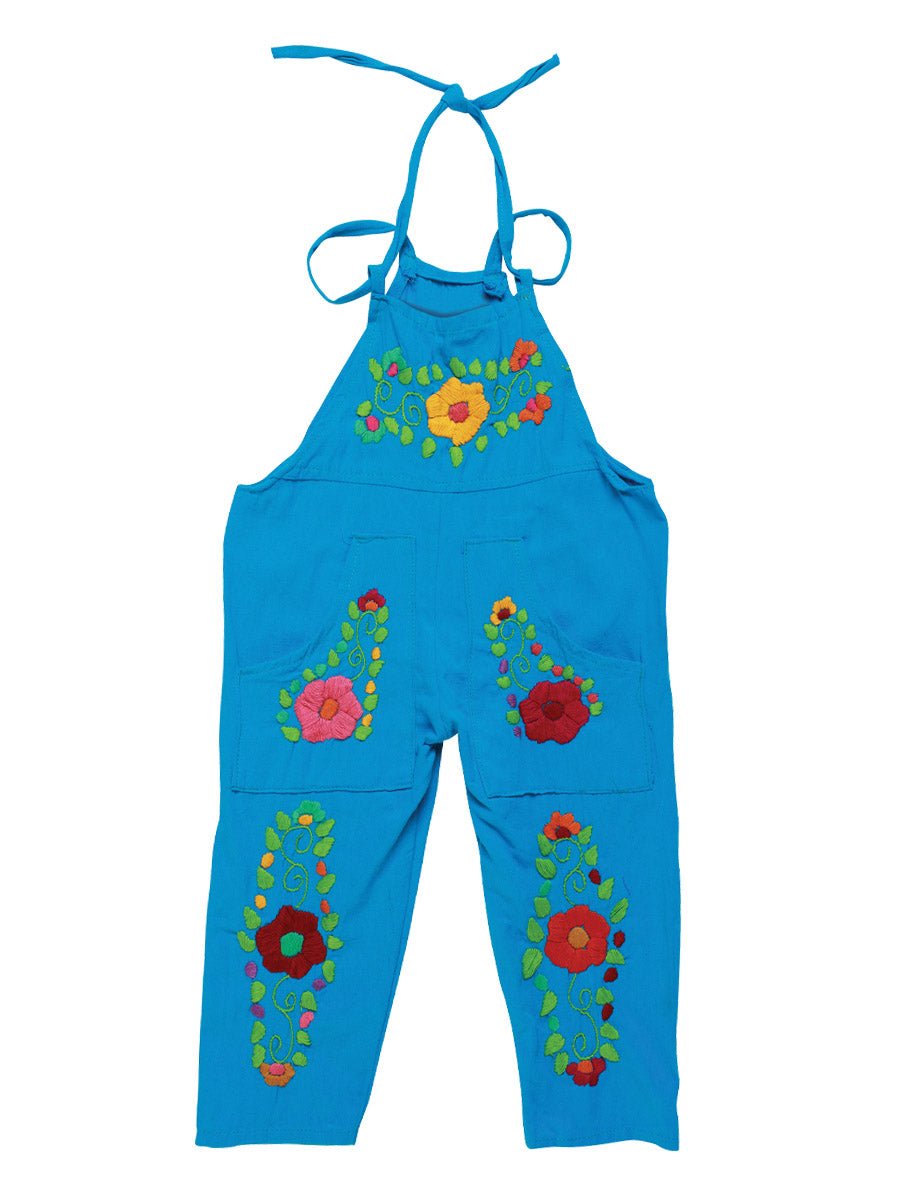 Artisanal Embroidered Jumpsuit 100% Cotton Turquoise 603588 - BELLEZA'S - Artisanal Embroidered Jumpsuit 100% Cotton Turquoise 603588 - NIÑA - 60358801