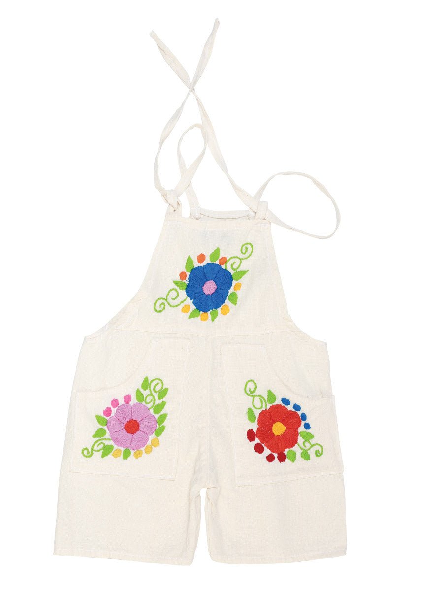 Artisanal Embroidered Overalls Short 100% Cotton Beige 603584 - BELLEZA'S - Artisanal Embroidered Overalls Short 100% Cotton Beige 603584 - NIÑA - 60358401