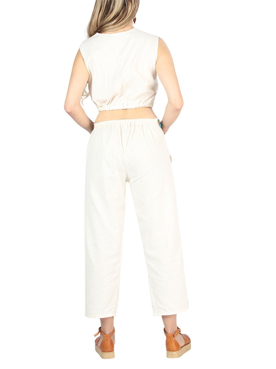 Artisanal Embroidered Set 100% Cotton Beige 604049 - BELLEZA'S - Artisanal Embroidered Set 100% Cotton Beige 604049 - DAMA - 60404901