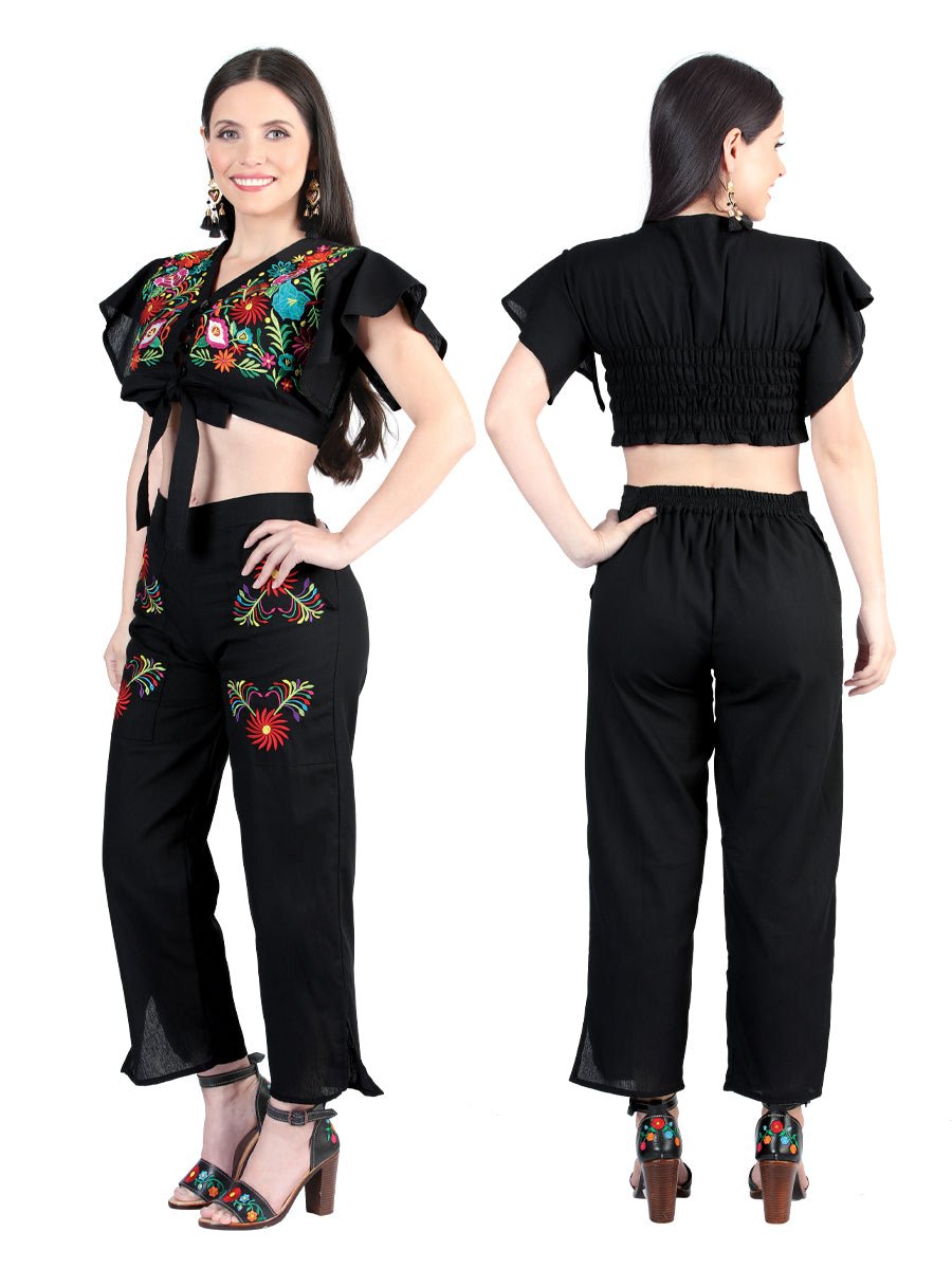 Artisanal Embroidered Set 100% Cotton Black 603996 - BELLEZA'S - Artisanal Embroidered Set 100% Cotton Black 603996 - DAMA - 60399601