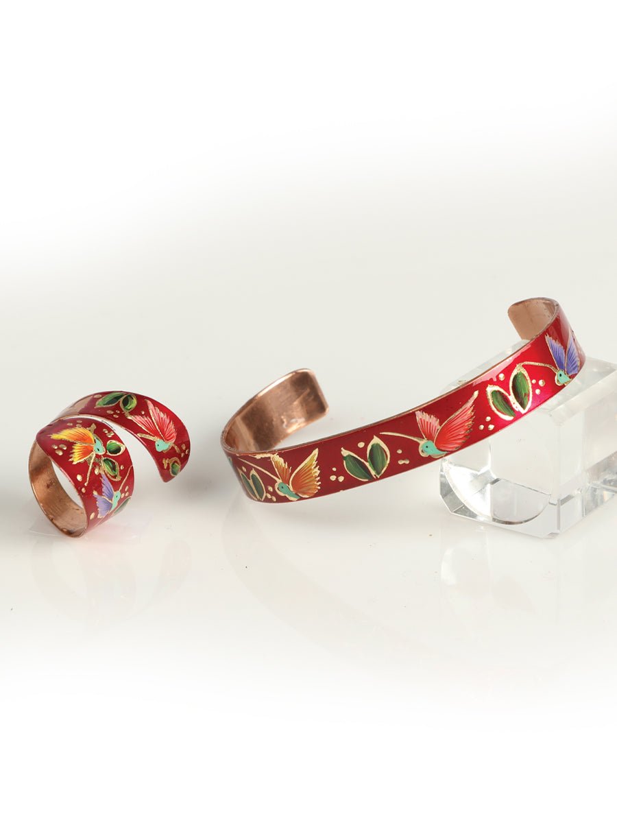 Artisanal Hand Painted Set Bracelet - Ring Copper Red 603439 - BELLEZA'S - Artisanal Hand Painted Set Bracelet - Ring Copper Red 603439 - DAMA - 60343901