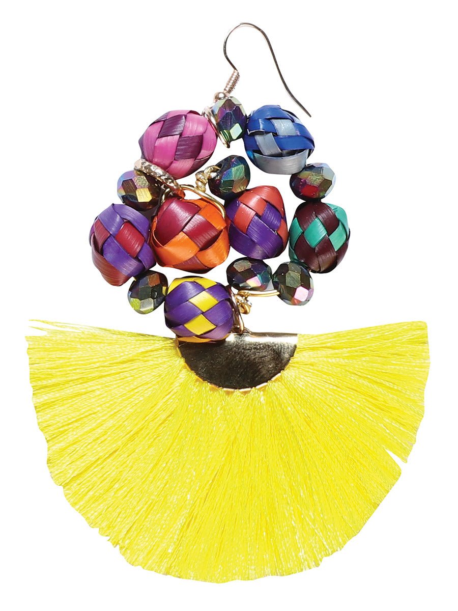 Artisanal Handcrafted Earrings Palm - Silk Thread Yellow 602573 - BELLEZA'S - Artisanal Handcrafted Earrings Palm - Silk Thread Yellow 602573 - DAMA - 60257301