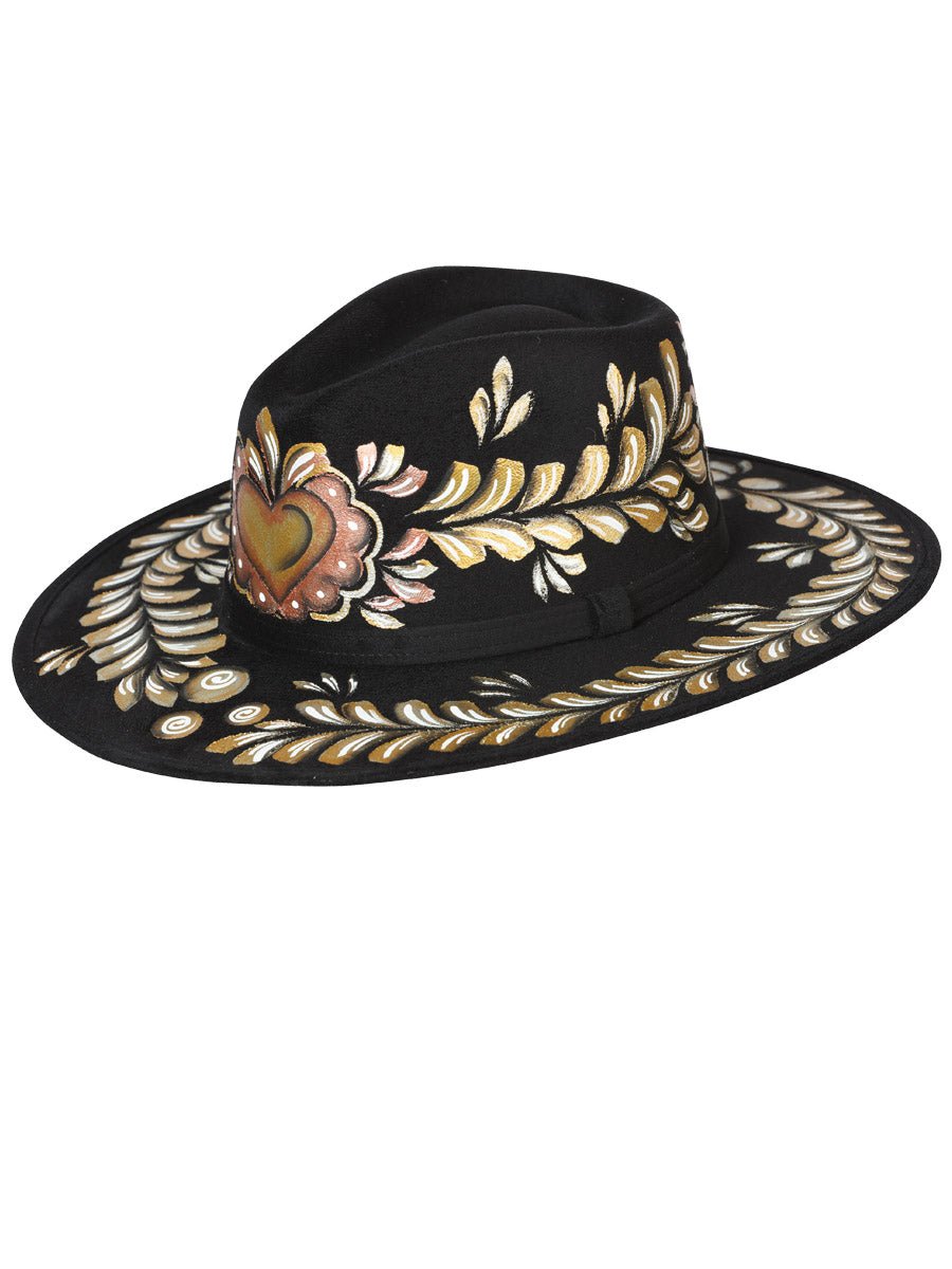 Artisanal Mexican Hand - Painted Hat Suede Black 603736 - BELLEZA'S - Artisanal Mexican Hand - Painted Hat Suede Black 603736 - DAMA - 60373601
