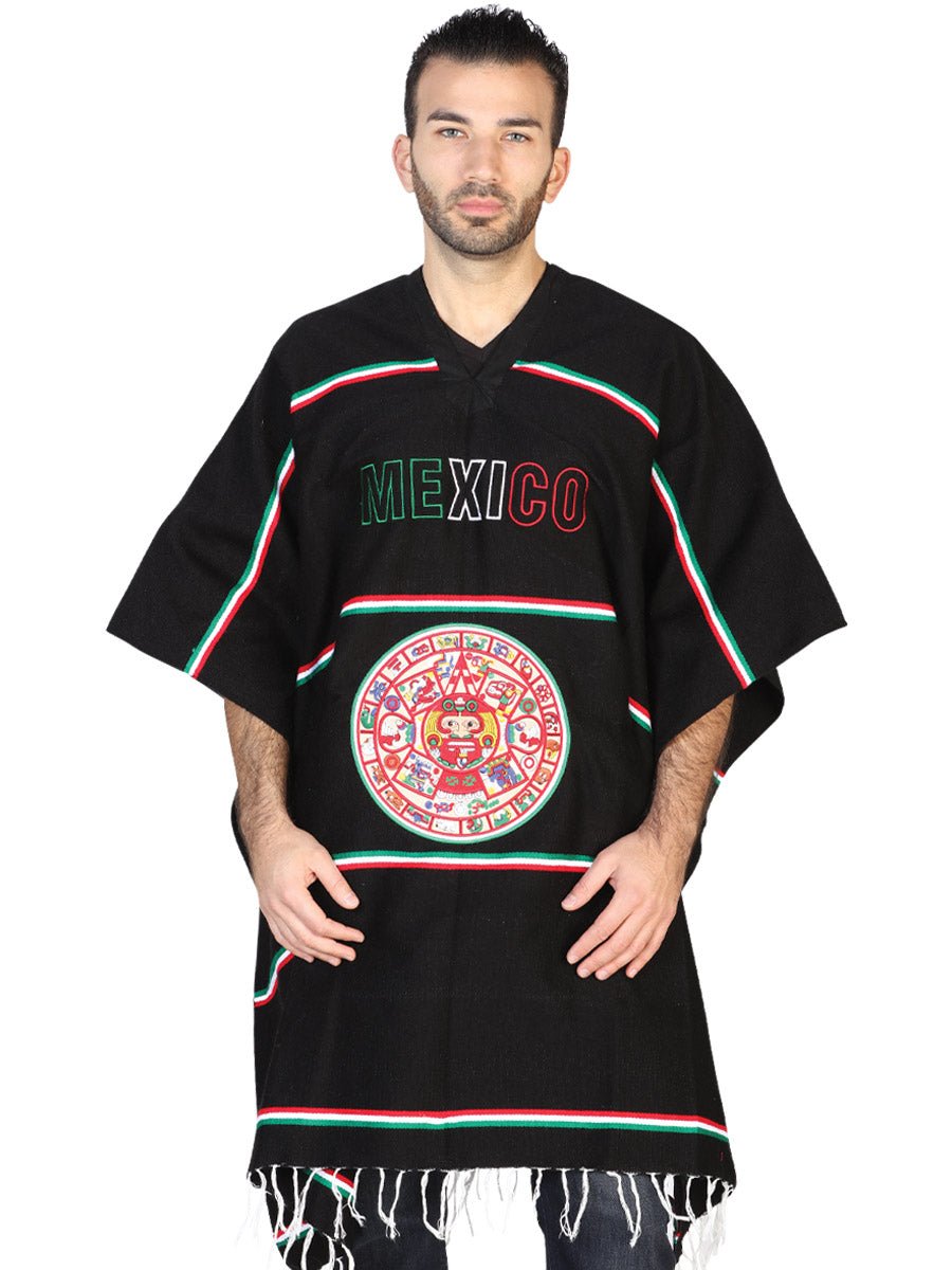 Artisanal Mexican Poncho 100% Acrylan Black 602562 - BELLEZA'S - Artisanal Mexican Poncho 100% Acrylan Black 602562 - CABALLERO - 60256201