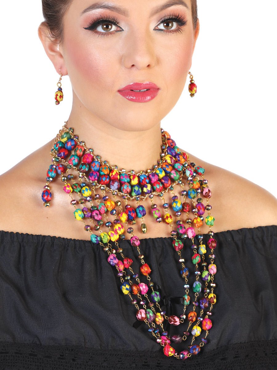 Artisanal Set Earrings - Necklace Palm Multicolor 602378 - BELLEZA'S - Artisanal Set Earrings - Necklace Palm Multicolor 602378 - DAMA - 60237801