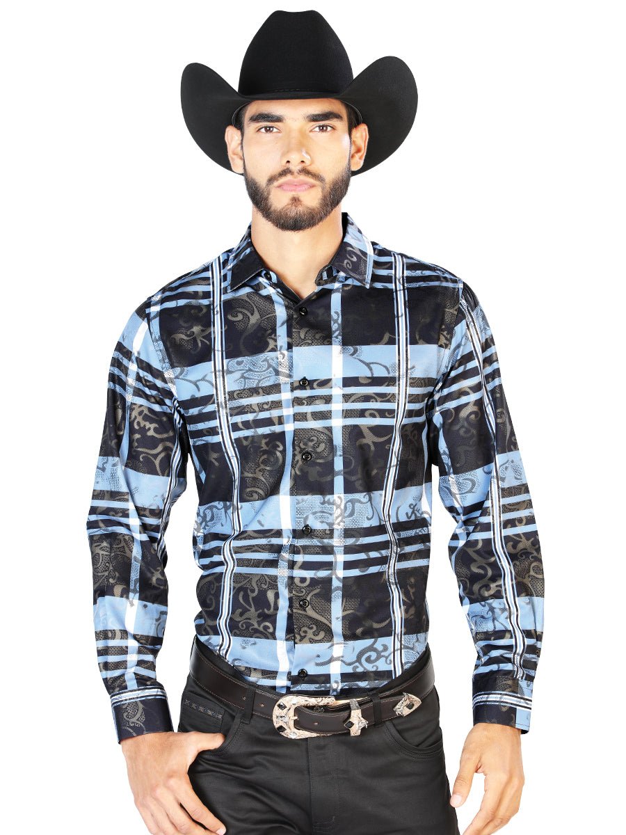 Black And Blue Long Sleeve Shirt 43864 - BELLEZA'S - Black And Blue Long Sleeve Shirt 43864 - CABALLERO - 04386401
