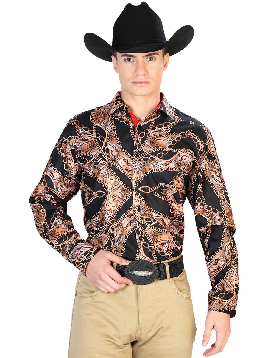 Black And Brown Casual Long Sleeve Shirt 126267 - BELLEZA'S - Black And Brown Casual Long Sleeve Shirt 126267 - CABALLERO - 12626701