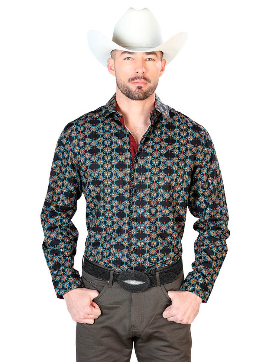 Black And Gold Casual Long Sleeve Shirt 43717 - BELLEZA'S - Black And Gold Casual Long Sleeve Shirt 43717 - CABALLERO - 04371701