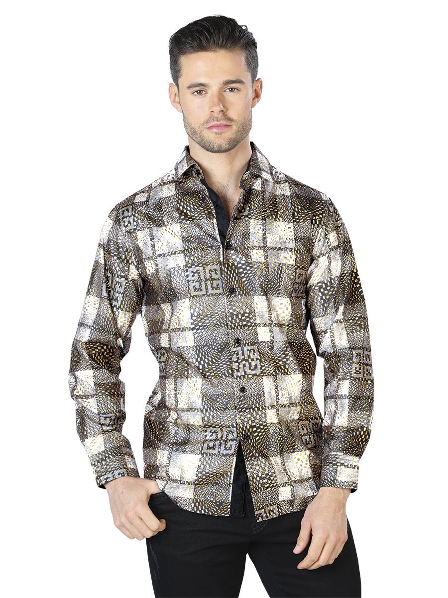 Black And Gold Casual Long Sleeve Shirt 44008 - BELLEZA'S - Black And Gold Casual Long Sleeve Shirt 44008 - Mens Shirt - 04400801