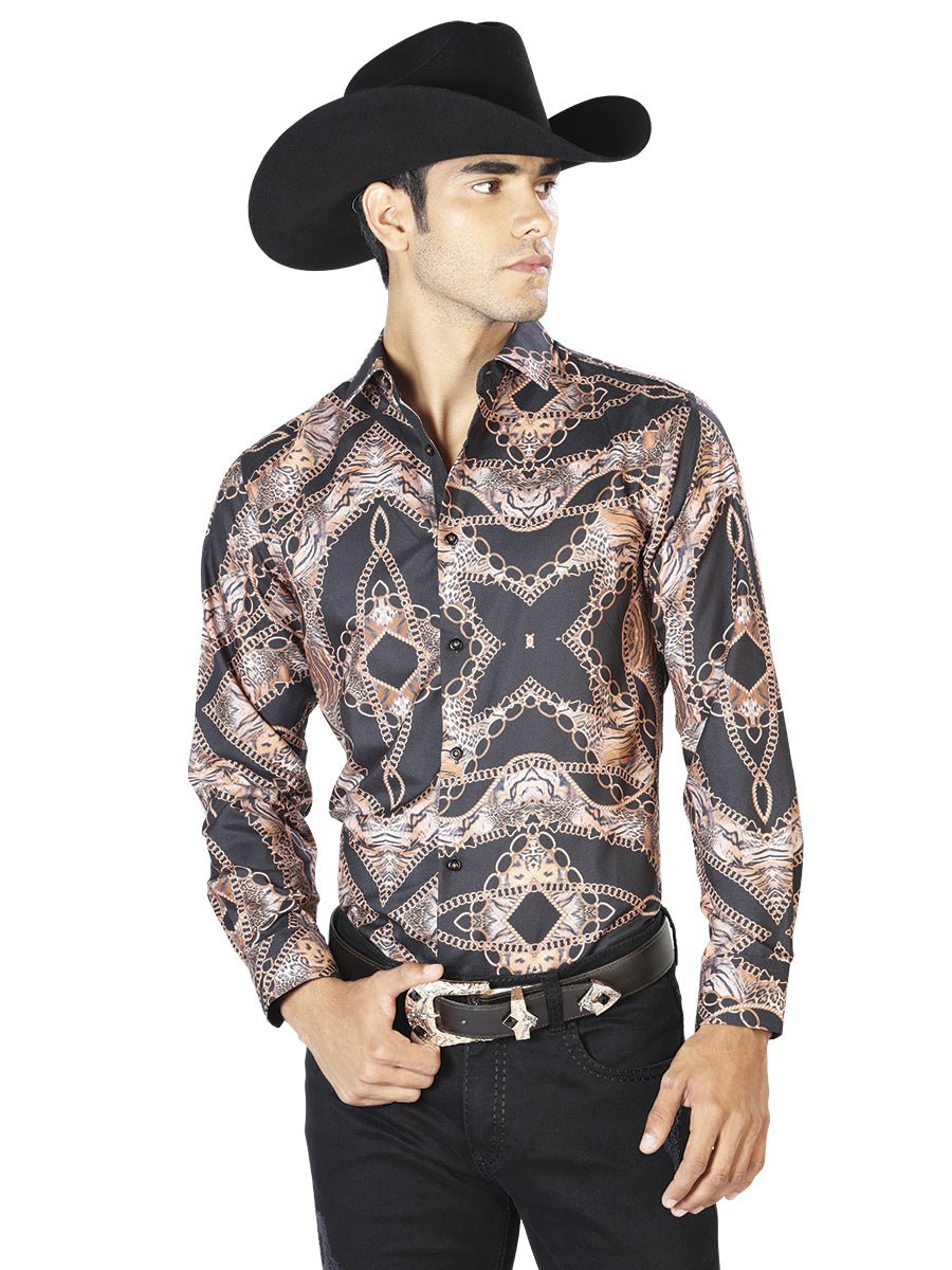 Black And Leopard Casual Long Sleeve Shirt 43564 - BELLEZA'S - Black And Leopard Casual Long Sleeve Shirt 43564 - CABALLERO - 04356401