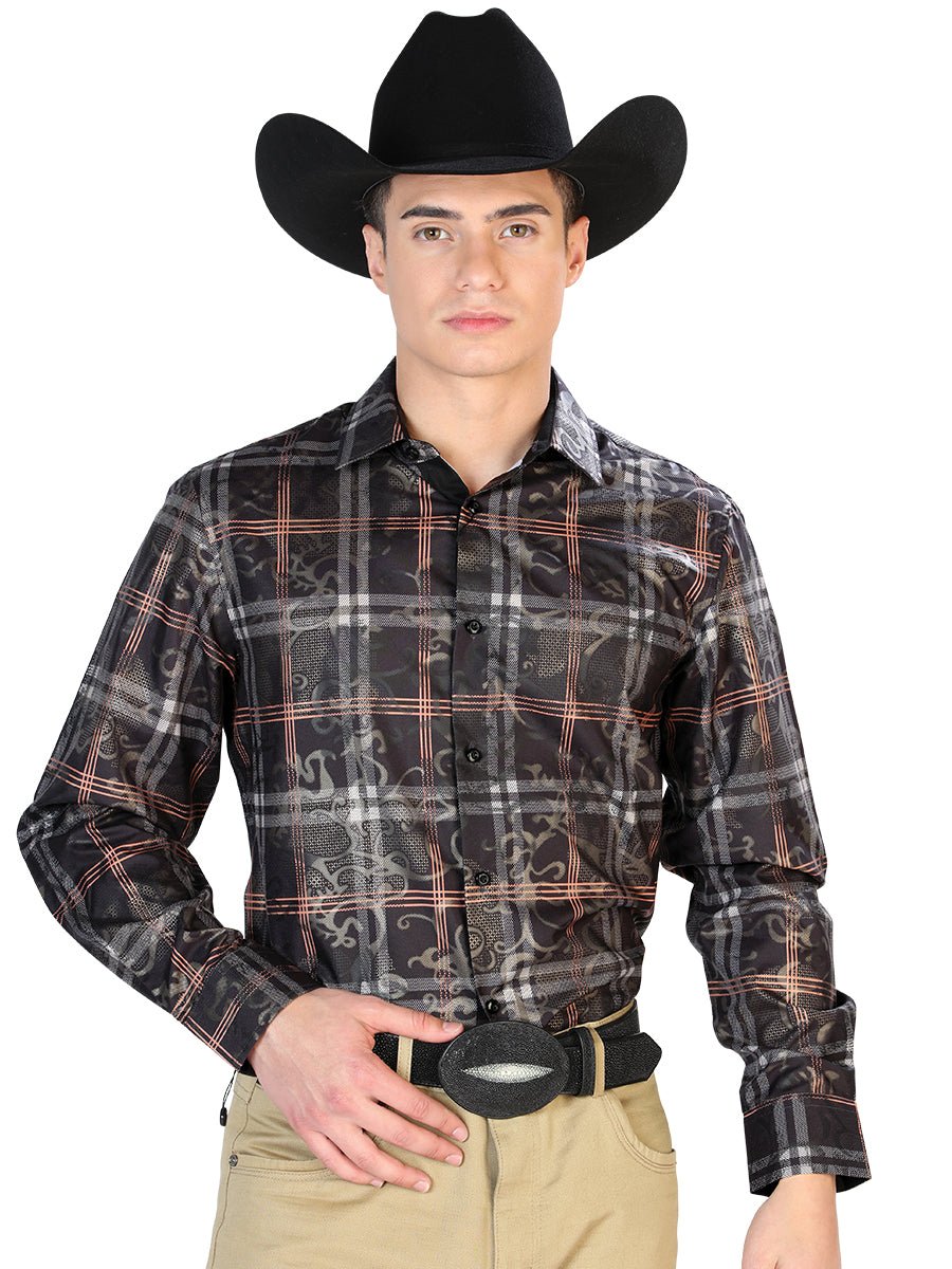 Black Checker Casual Long Sleeve Shirt 43825 - BELLEZA'S - Black Checker Casual Long Sleeve Shirt 43825 - CABALLERO - 04382501
