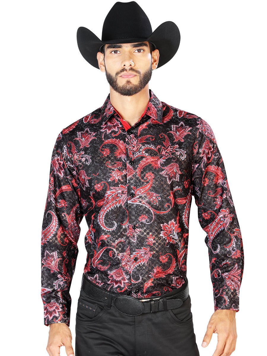 Black Red Casual Long Sleeve Shirt 43804 - BELLEZA'S - Black Red Casual Long Sleeve Shirt 43804 - CABALLERO - 04380401