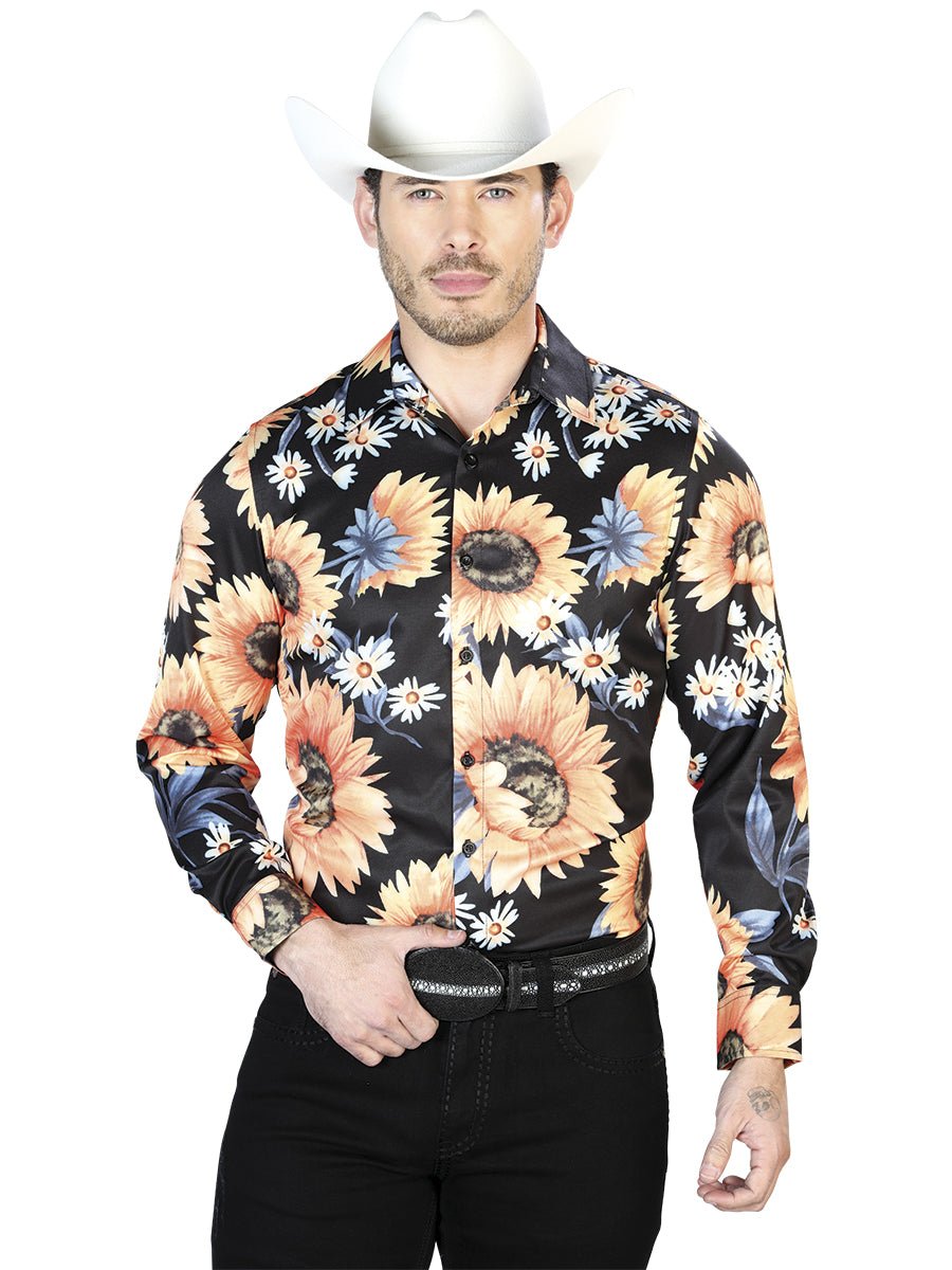 Black/Sunflower Casual Long Sleeve Shirt 43671 - BELLEZA'S - Black/Sunflower Casual Long Sleeve Shirt 43671 - CABALLERO - 04367101