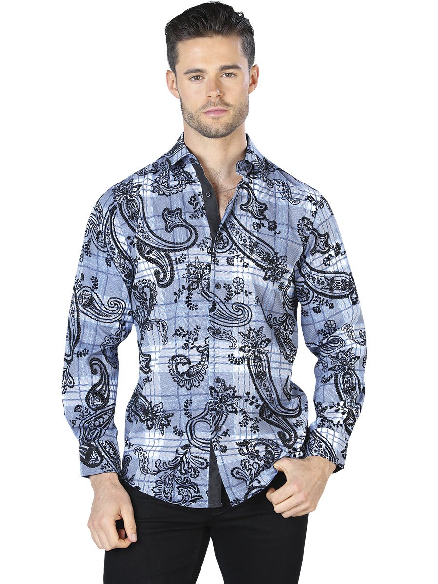 Blue And Black Casual Long Sleeve Shirt 44058 - BELLEZA'S - Blue And Black Casual Long Sleeve Shirt 44058 - CABALLERO - 04405801