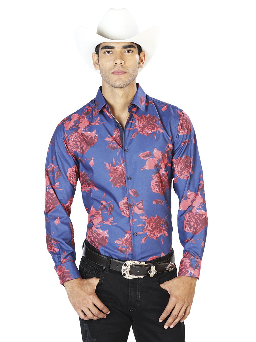 Blue And Red Casual Long Sleeve Shirt 43563 - BELLEZA'S - Blue And Red Casual Long Sleeve Shirt 43563 - CABALLERO - 04356301