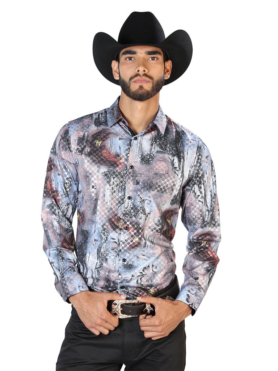 Blue Black Casual Long Sleeve Shirt 43871 - BELLEZA'S - Blue Black Casual Long Sleeve Shirt 43871 - CABALLERO - 04387101
