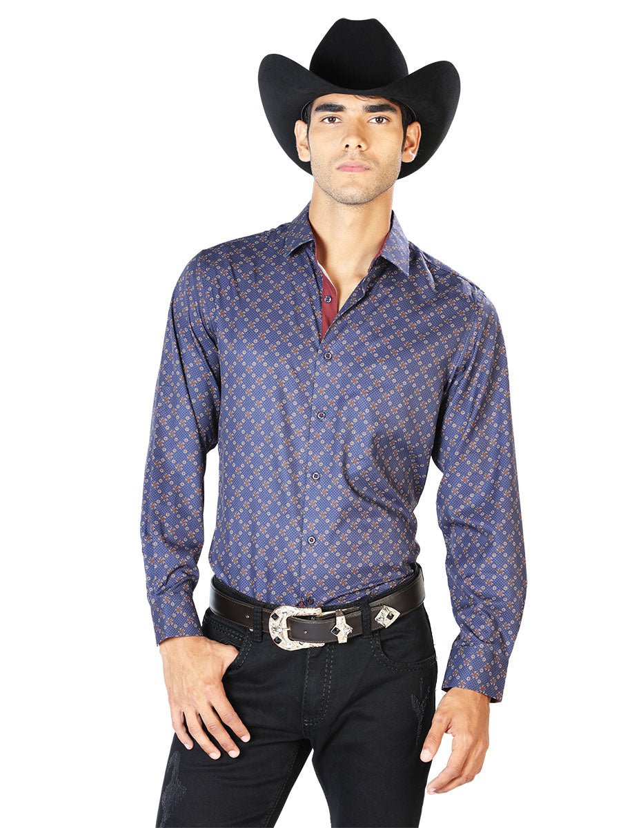 Blue Casual Long Sleeve Shirt 43553 - BELLEZA'S - Blue Casual Long Sleeve Shirt 43553 - CABALLERO - 04355301