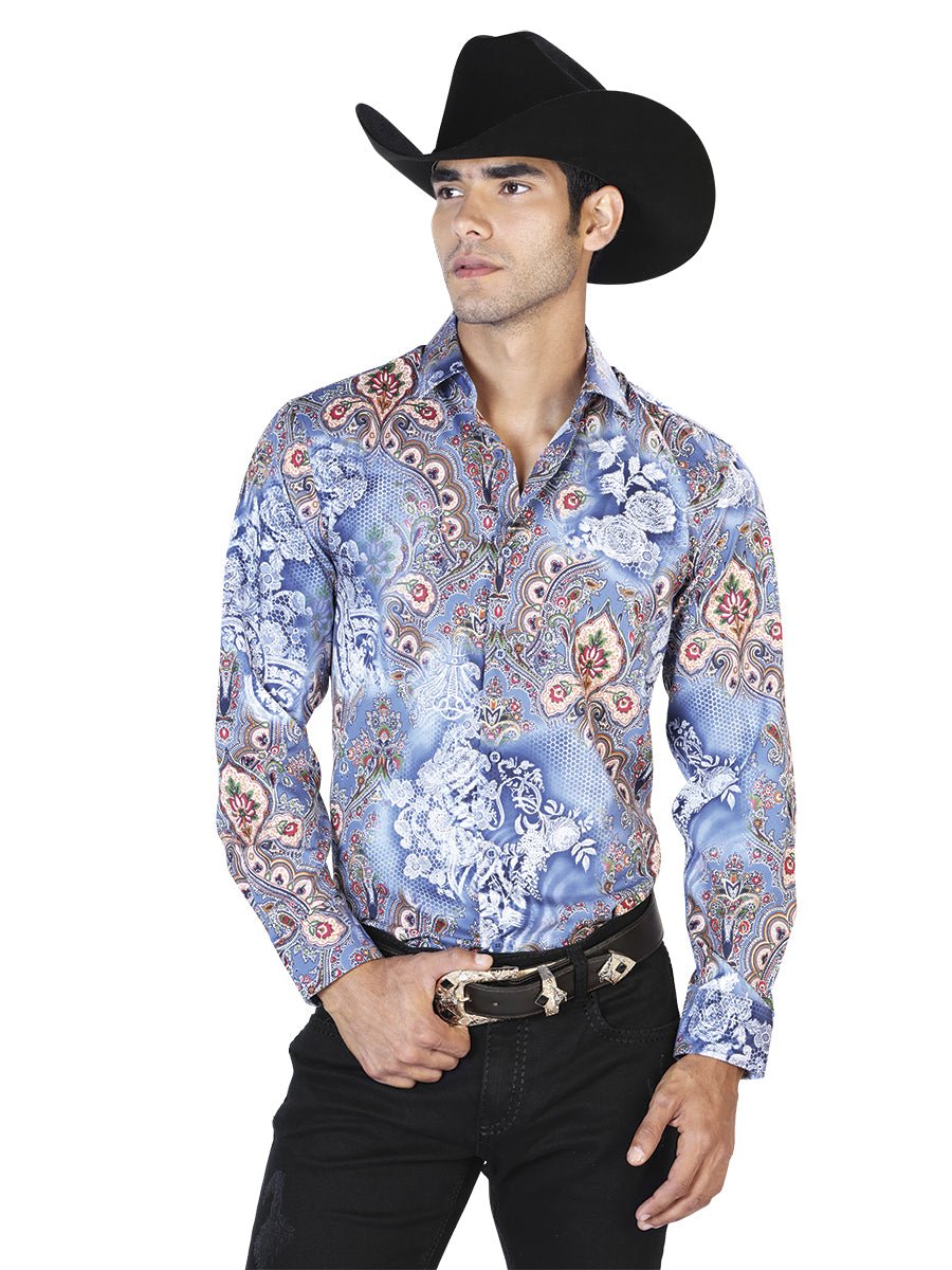 Blue Casual Long Sleeve Shirt 43582 - BELLEZA'S - Blue Casual Long Sleeve Shirt 43582 - CABALLERO - 04358201