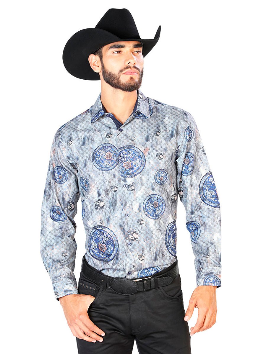 Blue Casual Long Sleeve Shirt 43823 - BELLEZA'S - Blue Casual Long Sleeve Shirt 43823 - CABALLERO - 04382301