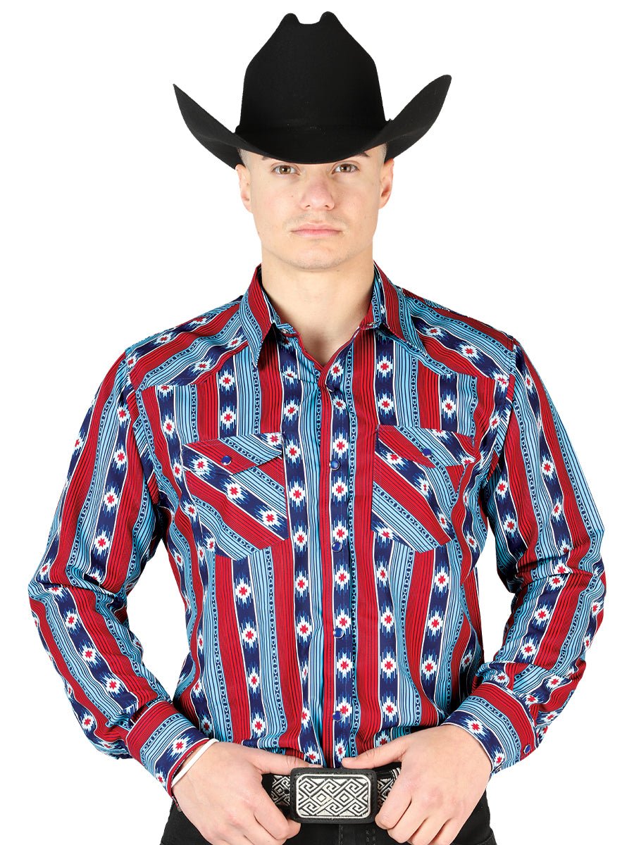 Blue Long Sleeve Cowboy Shirt 44212 - BELLEZA'S - Blue Long Sleeve Cowboy Shirt 44212 - CABALLERO - 04421201