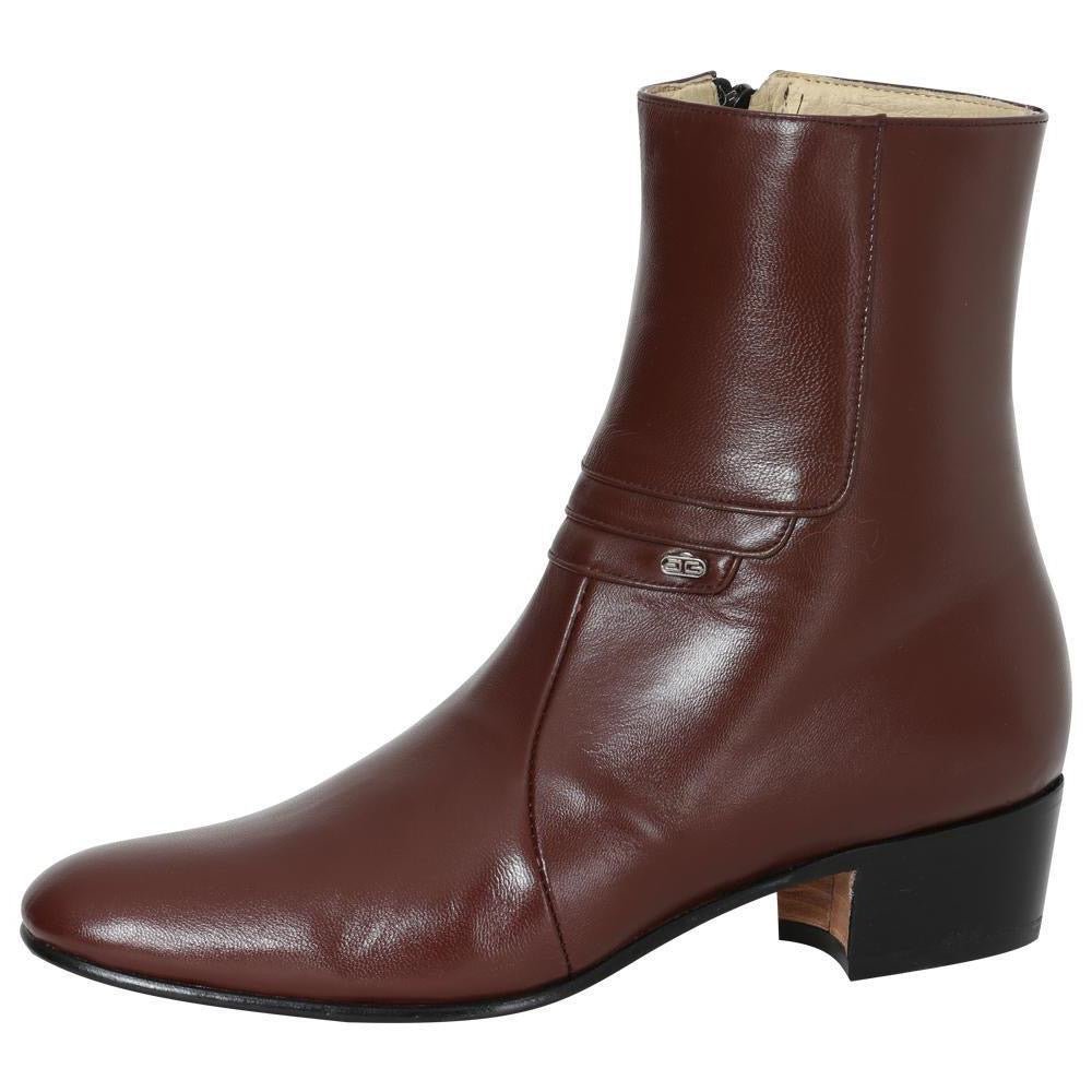 Botines de vestir clásicos para hombre en piel de cabra con cremallera lateral 'El Besserro', color vino 1912