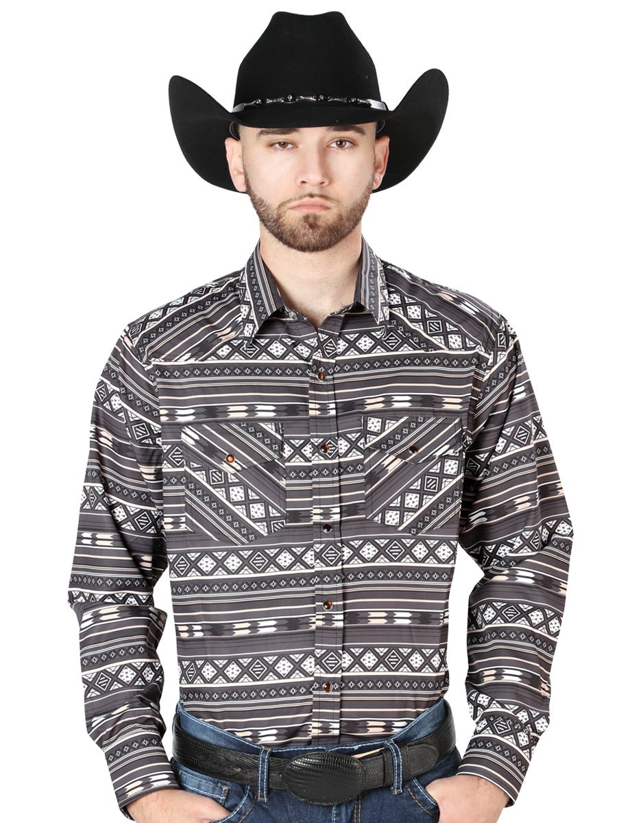 Brown Long Sleeve Cowboy Shirt 44217 - BELLEZA'S - Brown Long Sleeve Cowboy Shirt 44217 - CABALLERO - 04421701