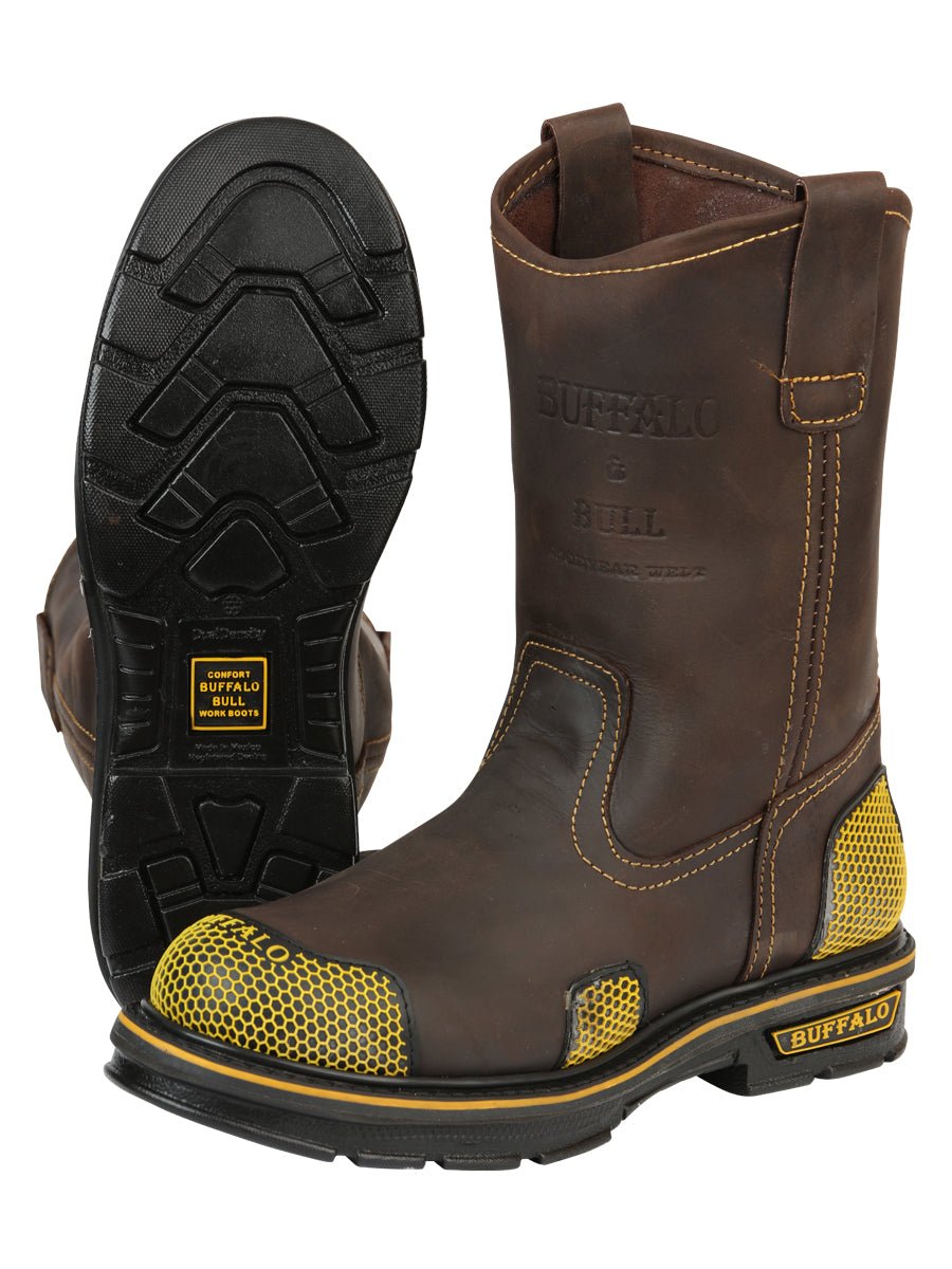 Buffalo & Bull Men’s Work Boots - Brown/Yellow 123031 - BELLEZA'S - Buffalo & Bull Men’s Work Boots - Brown/Yellow 123031 - CABALLERO - 12303101